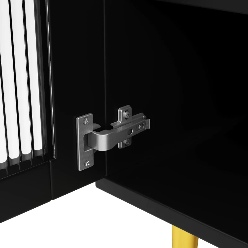 Armario alto para comedor, con puertas de cristal perforado, decoración dorada y amplio almacenamiento por niveles, 145x39x171 cm, Negro