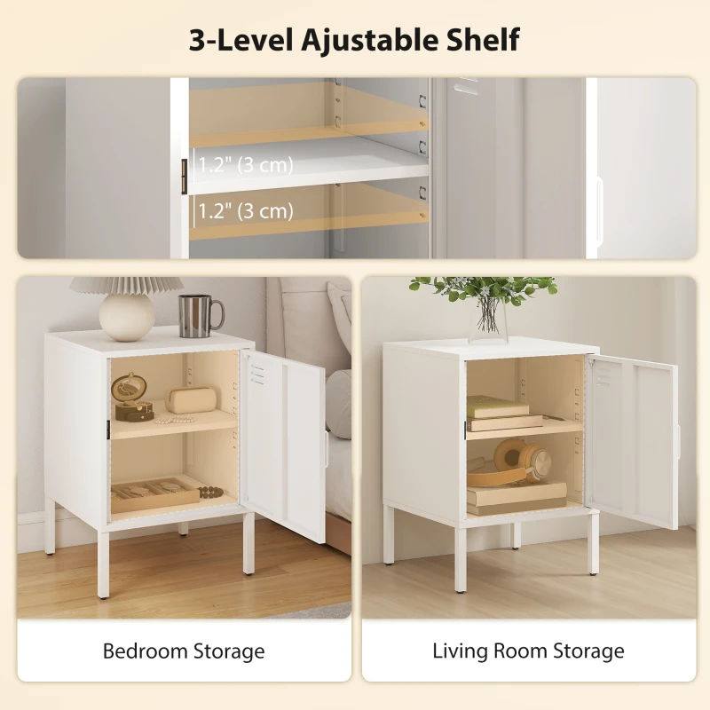 HOMCOM Stolik nocny ze stali, stolik pomocniczy do różnych zastosowań, regulowana półka, do sypialni, salonu, biały