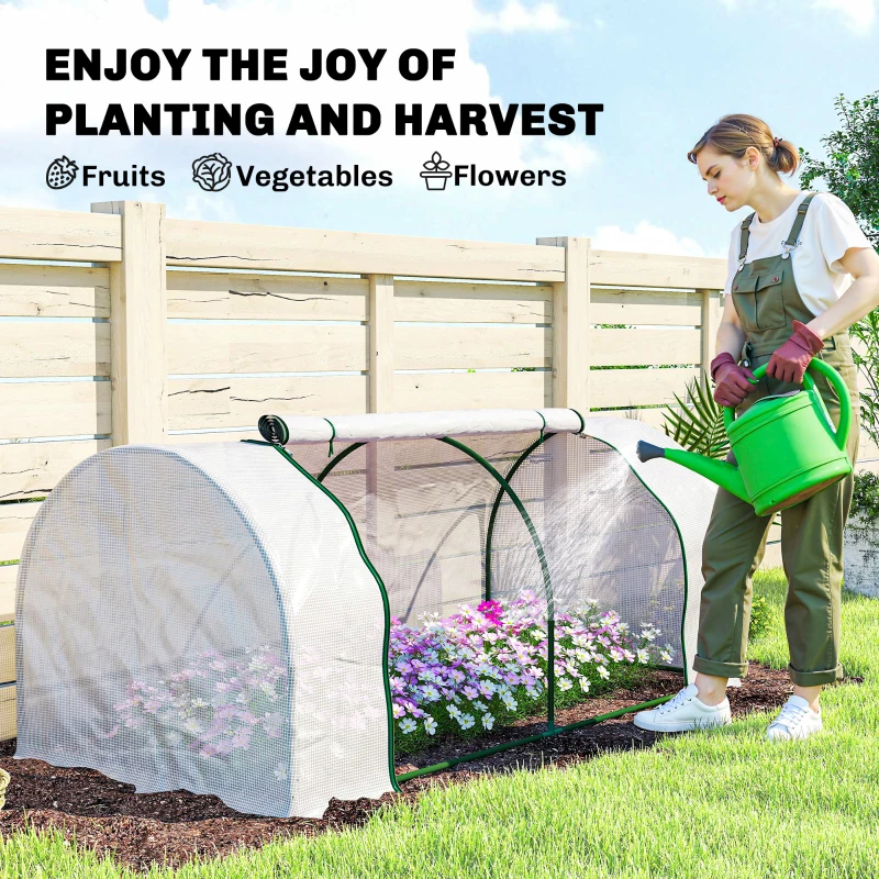 Outsunny Szklarnia z siatką PE, zimowa szklarnia foliowa ze stali, tunel foliowy 200 x 100 x 80 cm biały