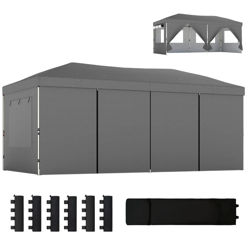 Outsunny Gartenpavillon 3 x 6 m Pop-up Faltpavillon höhenverstellbar UV50+ einfacher Aufbau dunkelgrau