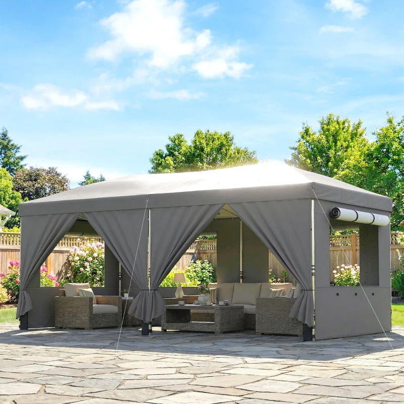 Outsunny Cenador Plegable 3x6 m con Altura Ajustable y Protección UV50+, Gris Oscuro