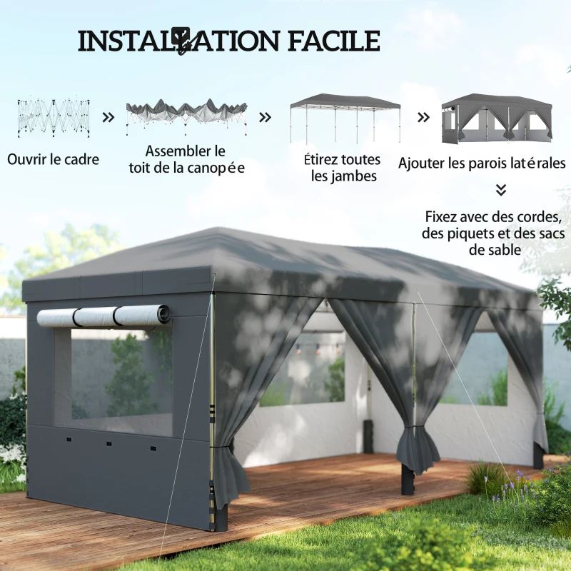 Outsunny Gartenpavillon 3 x 6 m Pop-up Faltpavillon höhenverstellbar UV50+ einfacher Aufbau dunkelgrau