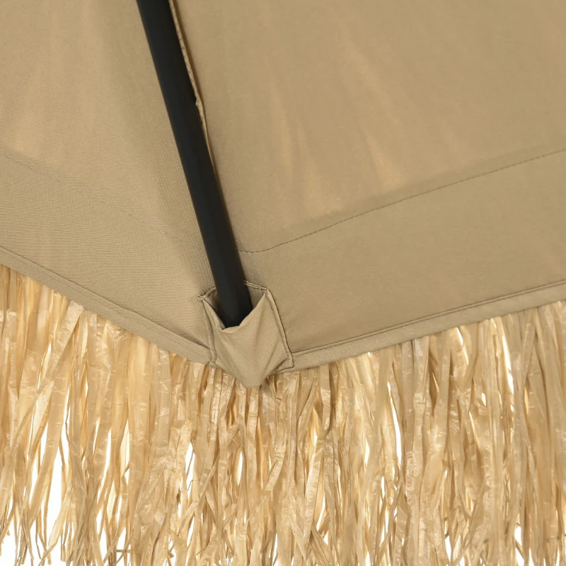 Outsunny Fringed Outdoor Garden Parasol, Tiltable with Crank Open/Close 2.65 m Khaki