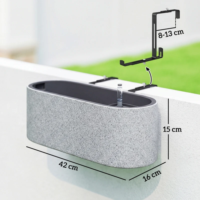 Outsunny 2-Pack Hanging Planter with Drainage Hole and Hook 42 x 16 x 15 cm Light Gray