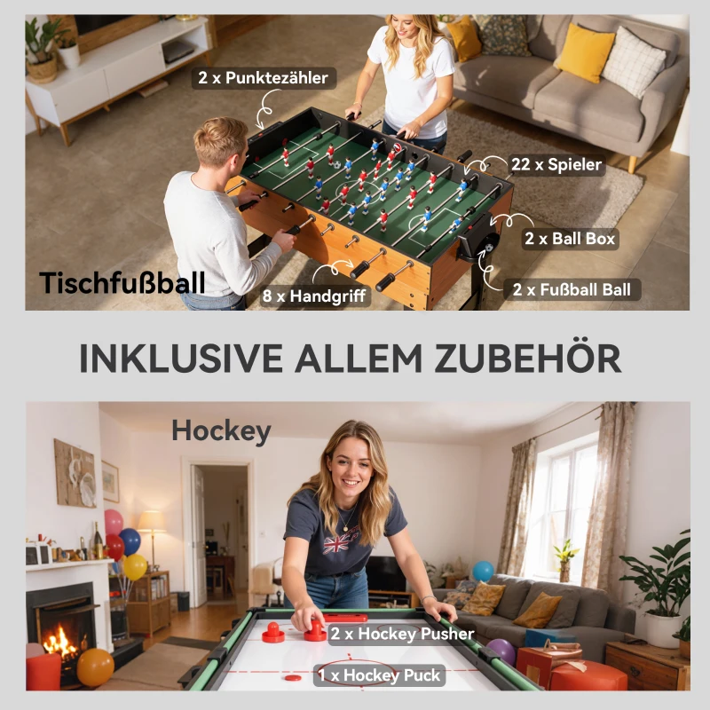 SPORTNOW 5-in-1 Multispiel-Tisch, 53 Zubehör-Teile, Tischfußball, Tischhockey , Tischtennis, Billard, Basketball, Walnuss