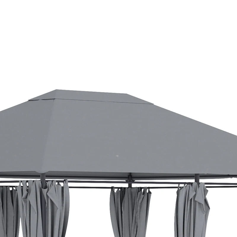 Outsunny Gazebo 3x4 m con 6 Pareti Rimovibili, 8 Fori di Drenaggio e 12 Picchetti, in Acciaio e Poliestere, Grigio e Nero