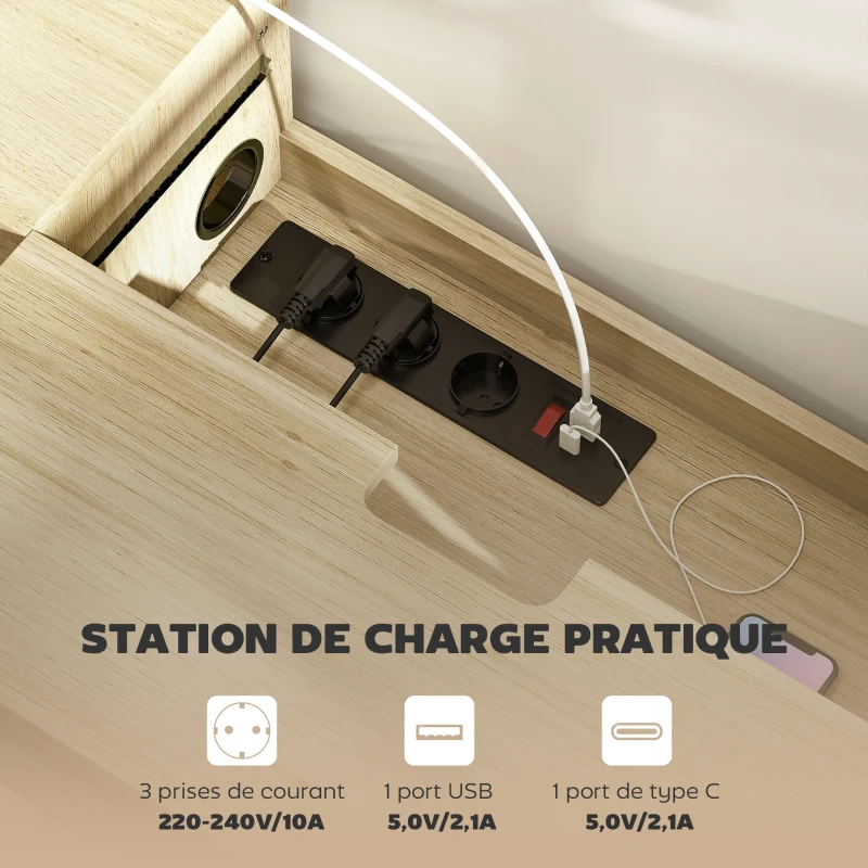 HOMCOM Meuble TV suspendu meuble télé pour téléviseur 50 pouces tiroir étagères passe-câbles 120x24x22,4cm effet bois naturel