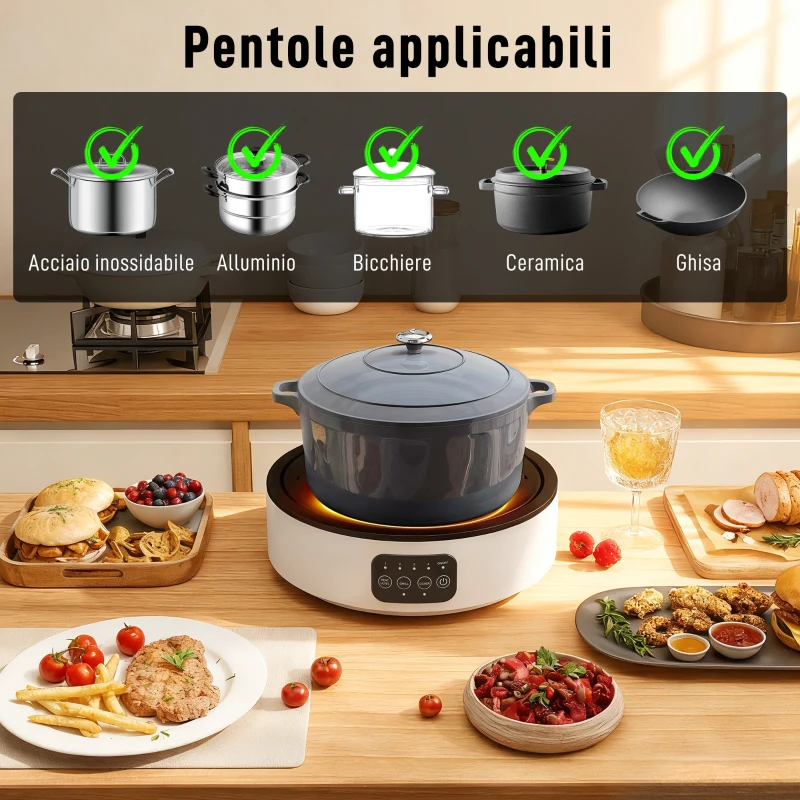 HOMCOM Piastra Elettrica a Infrarossi Fornello Elettrico 2000W con Griglia Ø30cm