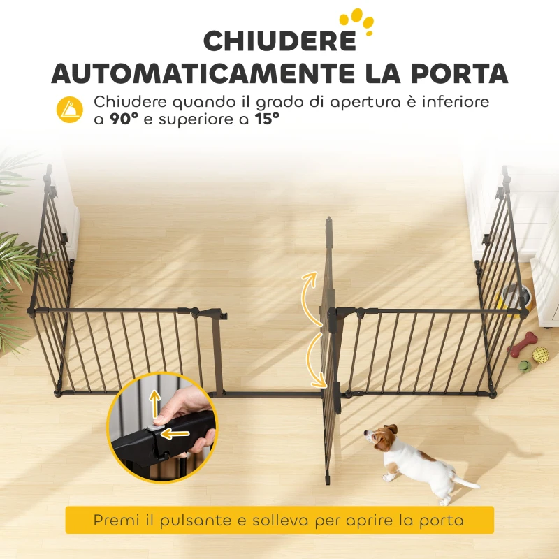 PawHut Cancellino per Cani Taglia Piccola e Media Pieghevole a 5 Pannelli, in Metallo e Plastica, 300x3x74.5 cm, Nero