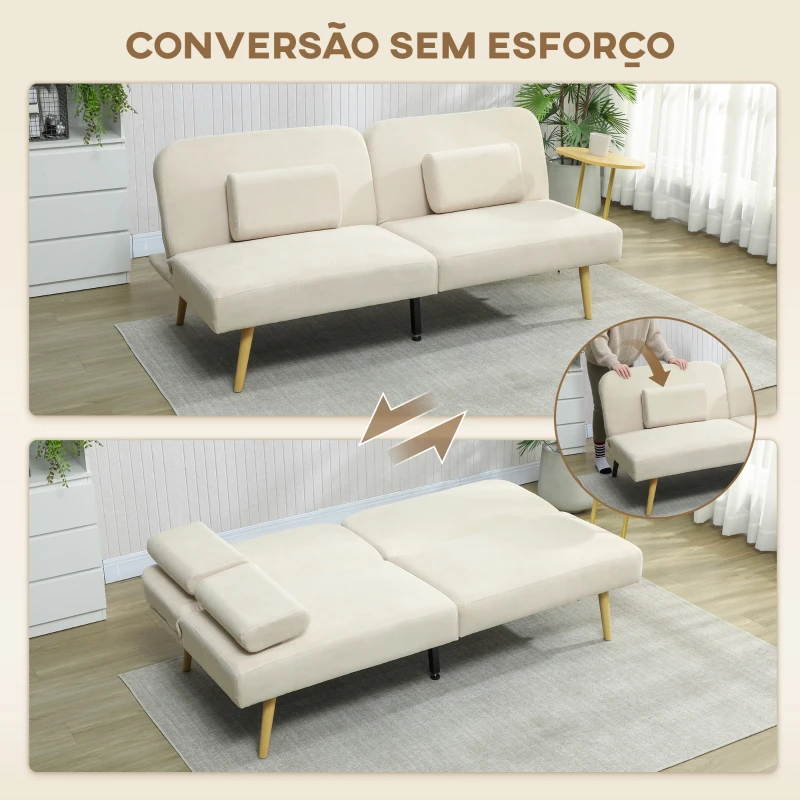 HOMCOM Sofá Cama de 3 Lugares com Mesa Auxiliar 3 em 1 com Encosto Ajustável Abertura Click-Clack 196x86x81 cm Bege