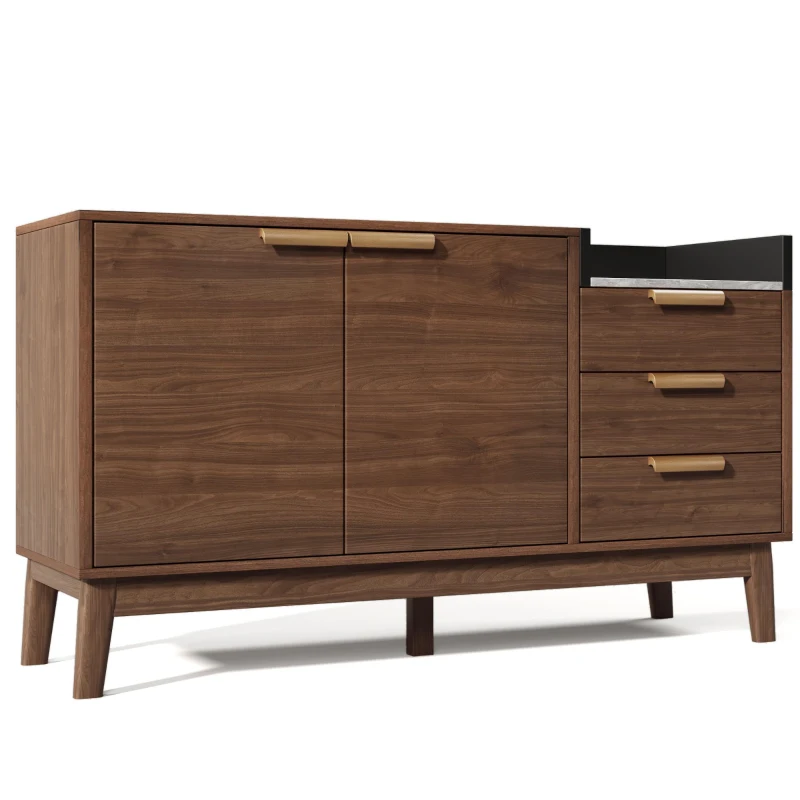 Commode de salon avec 3 tiroirs et armoire à deux portes, 120x40x77 cm, Couleur naturelle