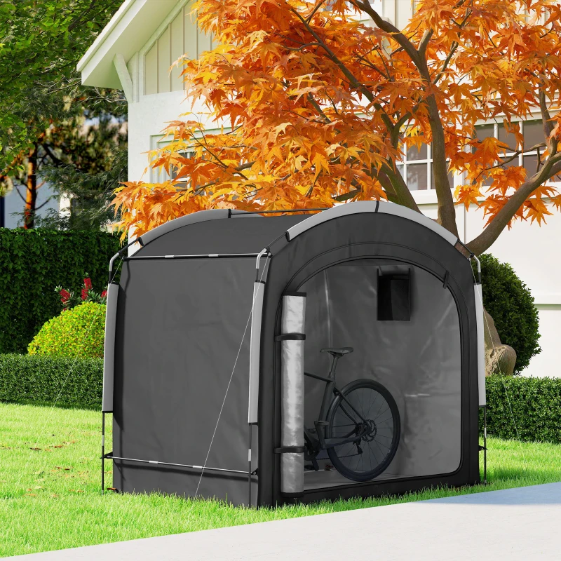 Outsunny Tenda per biciclette da 3-4 posti con 2 tasche laterali, 220x150x195 cm, Nero