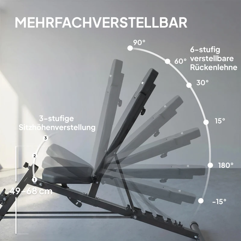 SPORTNOW Multifunktionale Hantelbank, Verstellbare Schräg- und Flachbank mit 6-stufiger Rückenlehne, 3-stufigem Sitz, Schwarz