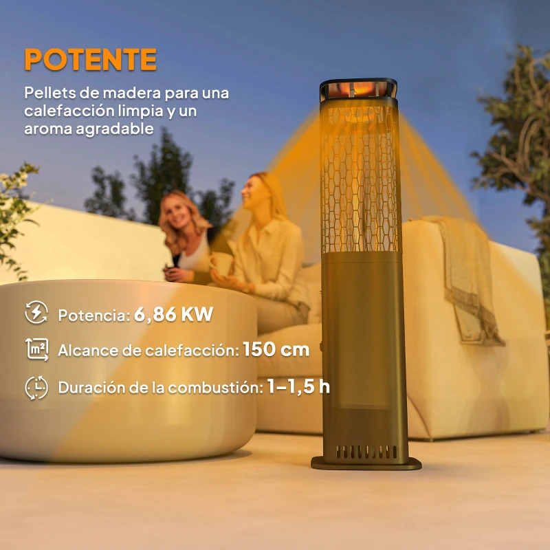 Outsunny Estufa de Pellets 6.86 KW sin Electricidad con Tubo de Vidrio Base Antideslizante y Rejilla Metálica sin Humo Negro