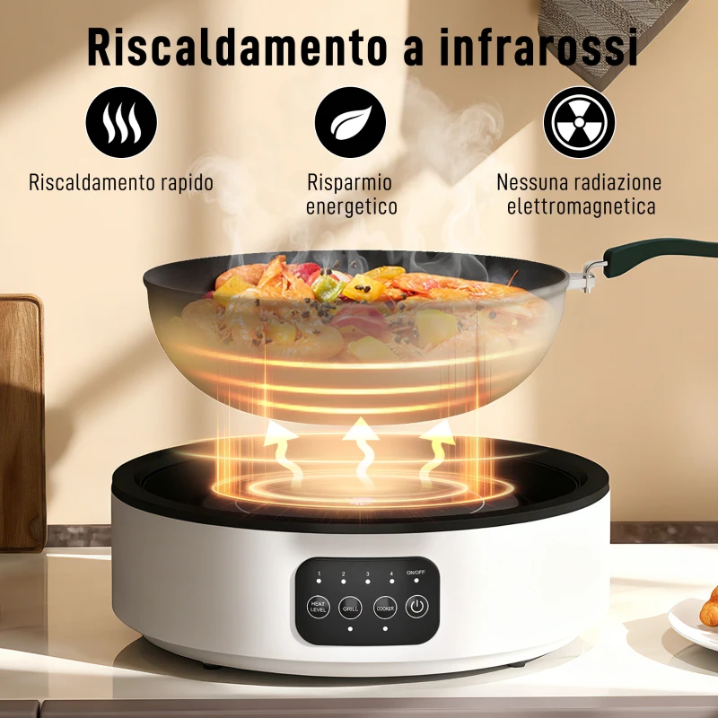 HOMCOM Piastra Elettrica a Infrarossi Fornello Elettrico 2000W con Griglia Ø30cm