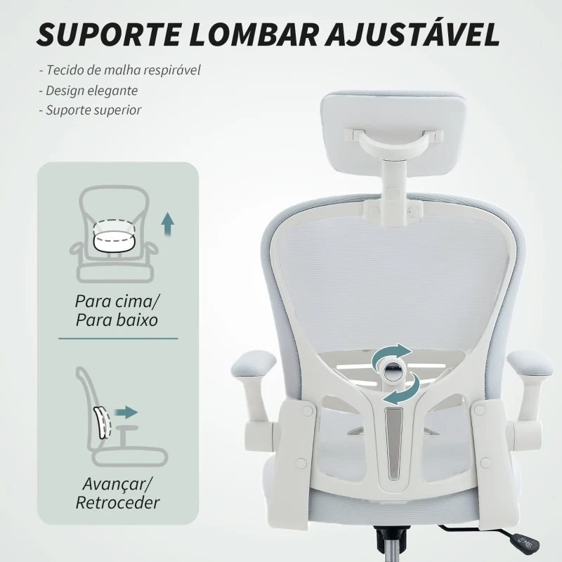 Vinsetto Cadeira de Escritório em Malha com Encosto Alto Apoio de Cabeça Ajustável Suporte Lombar 4D 62x64x120 cm Branco