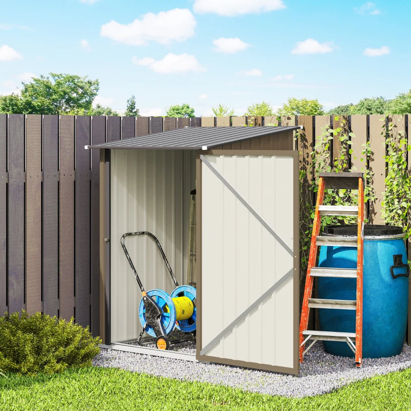 Outsunny Casetta da Giardino Porta Attrezzi in Acciaio Galvanizzato con Porta, 100x104x160 cm, Marrone e Grigio Scuro