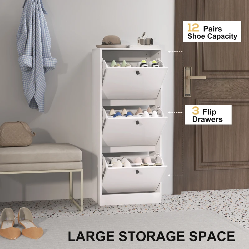 Szafka na buty z 3 klapami, regulowana przegroda, Biała