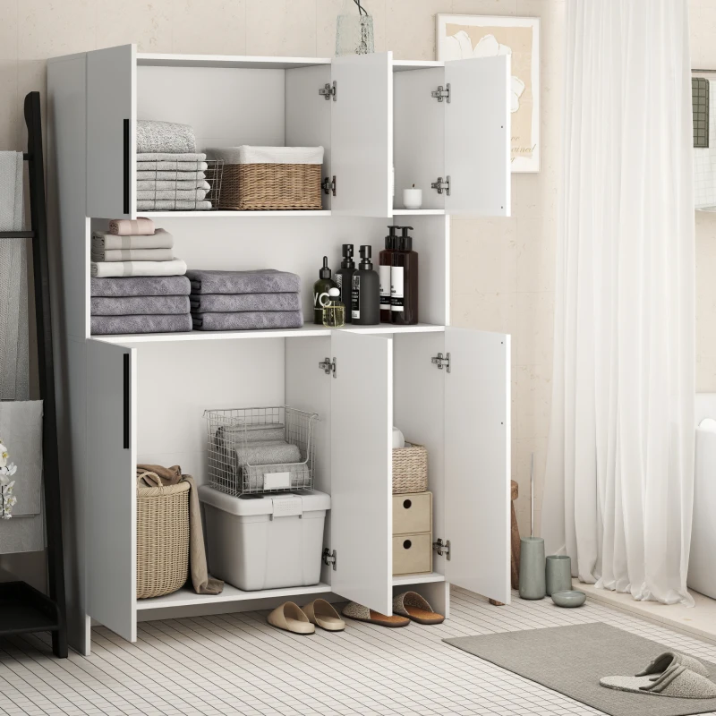 HOMCOM Keukenkast 4-kastige met werkblad, 119B x 40D x 175H cm, Wit(m-2)