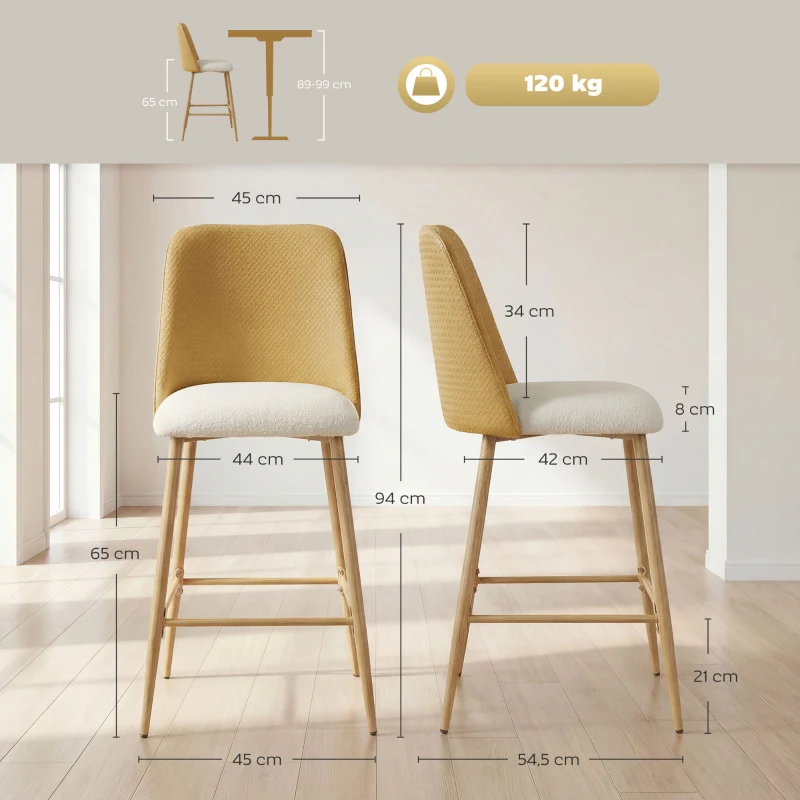 HOMCOM Conjunto de Bancos Altos de Cozinha com Encosto e Descanso para os Pés Revestidos em Linho e PU Estrutura de Aço Castanho