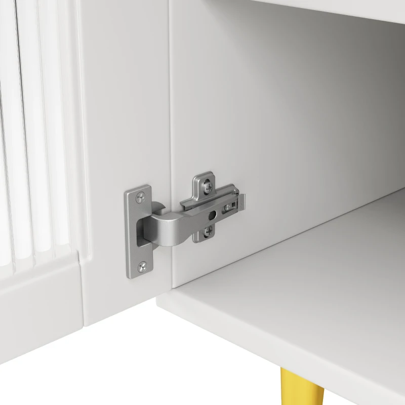 Armario alto para comedor, con puertas de cristal perforado, decoración dorada y amplio almacenamiento por niveles, 145x39x171 cm, Blanco