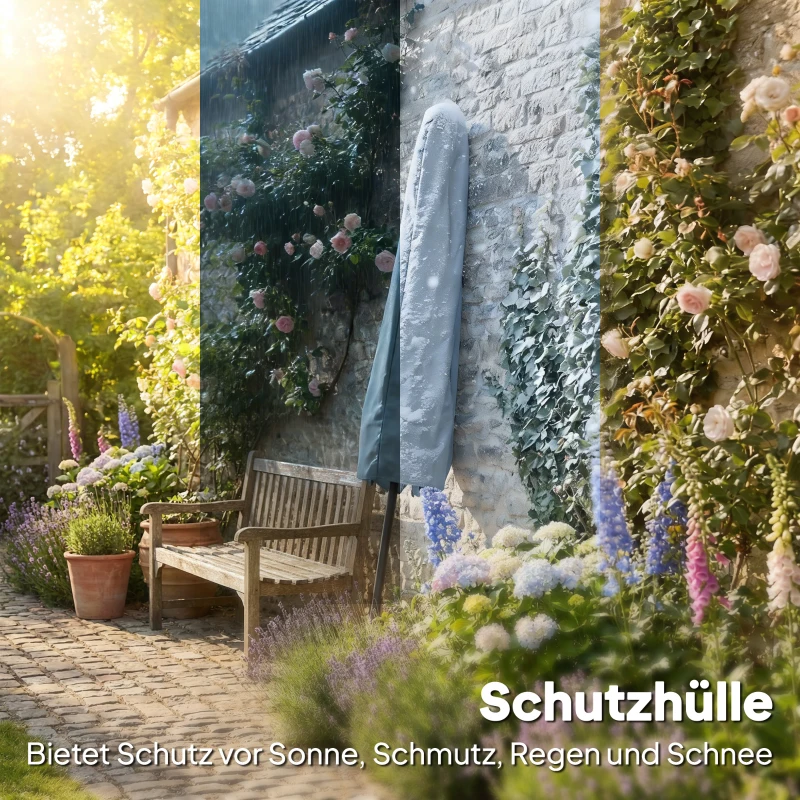 Outsunny 3 m Sonnenschirm mit Schutzhülle, Outdoor-Marktschirm mit Neigefunktion und Kurbel, Windöffnung, Grau