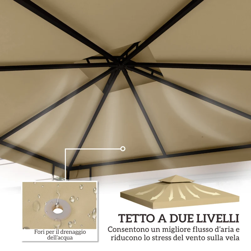 Outsunny Tetto di Ricambio per Gazebo 3x3m a 2 Livelli e Resistente ai Raggi UV, Beige