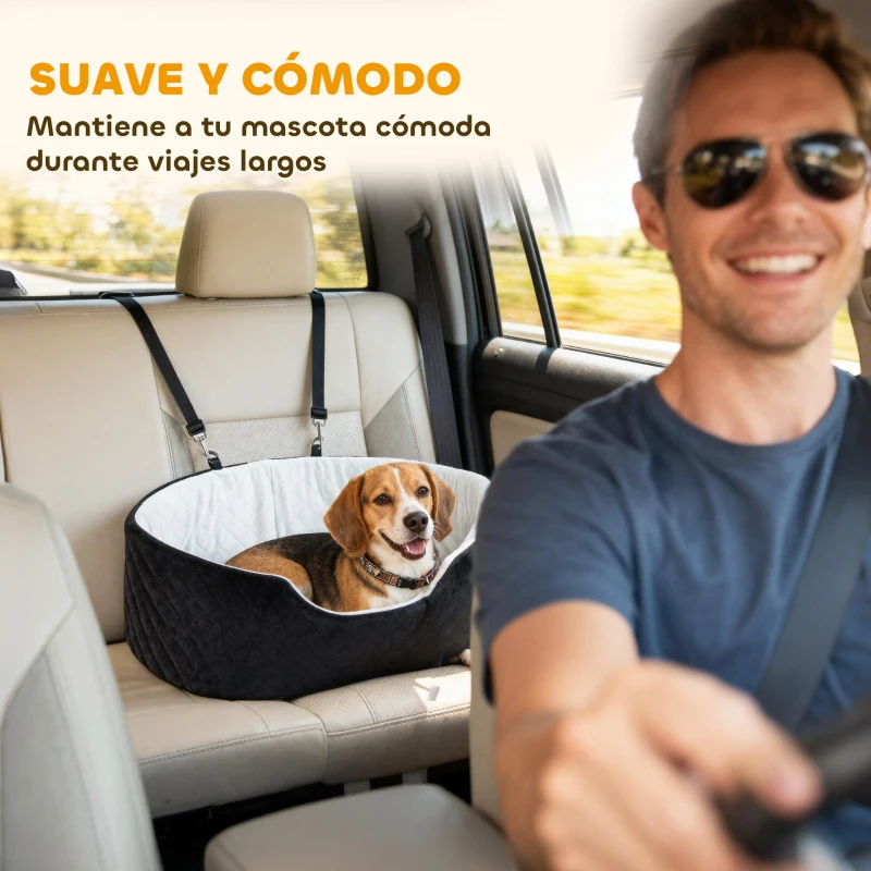 PawHut Asiento de Coche para Perros Pequeños y Medianos de hasta 15 kg con Funda Extraíble y Lavable Base Antideslizante Negro
