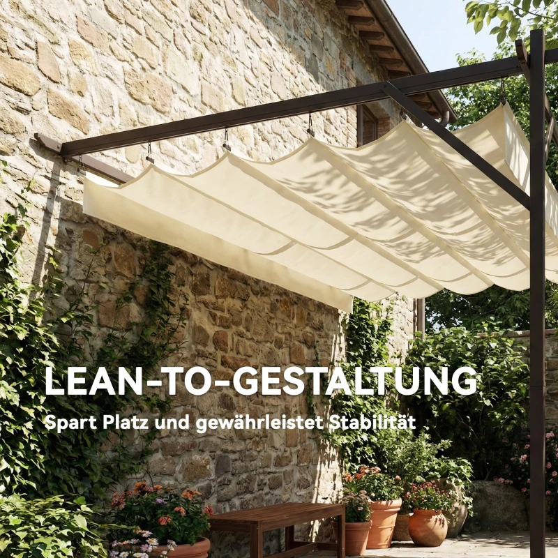 Outsunny Terrassendach Pergola ca. 4x3m Terrassenüberdachung mit Verstellbares Dach, Wandmontage UV 30+ Cremeweiß