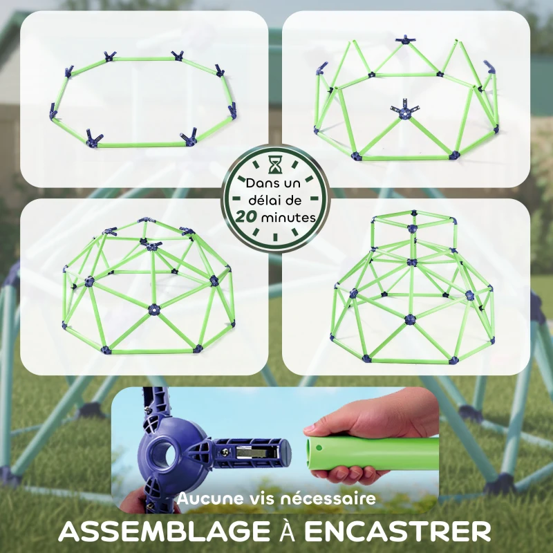 AIYAPLAY Dôme d'escalade enfant 183 cm, cage à grimper, intérieure et extérieure, charge 90 kg, assemblage facile, vert
