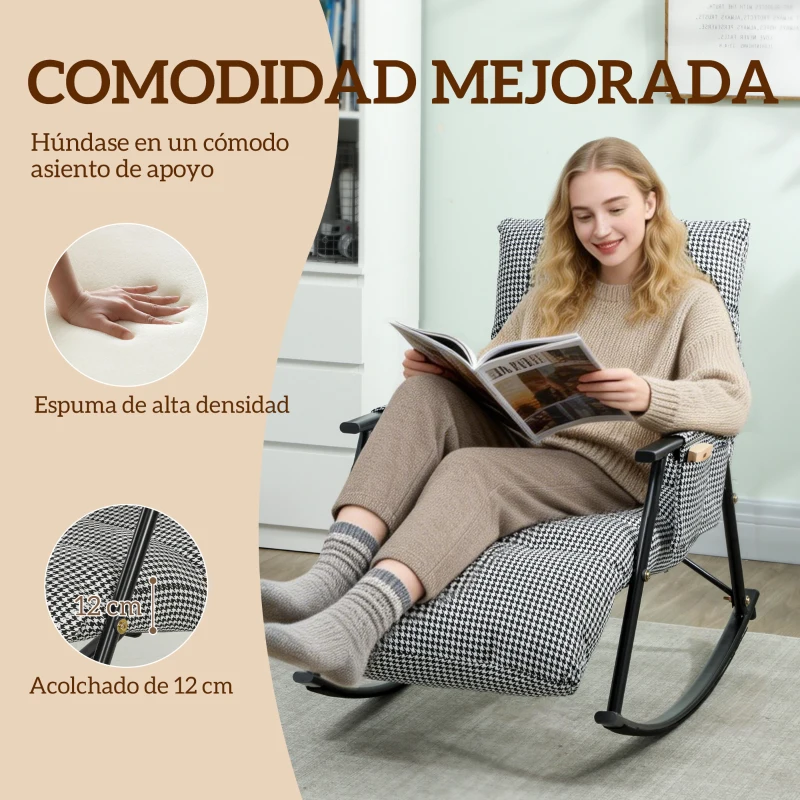 HOMCOM Silla Mecedora con Respaldo y Reposapiés Ajustables Mecedora Sillón Balancín Tapizado en Lino 62x100x89 cm Negro