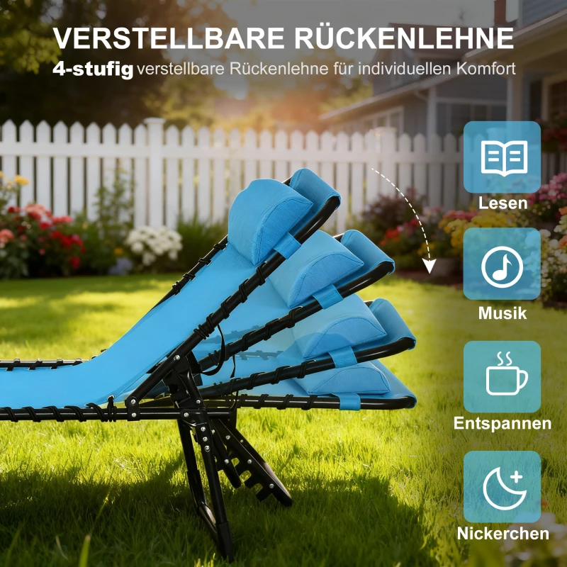 Outsunny Ligstoel, opvouwbaar, ademende bekleding, metalen frame, 189 x 58 x 30 cm, Blauw