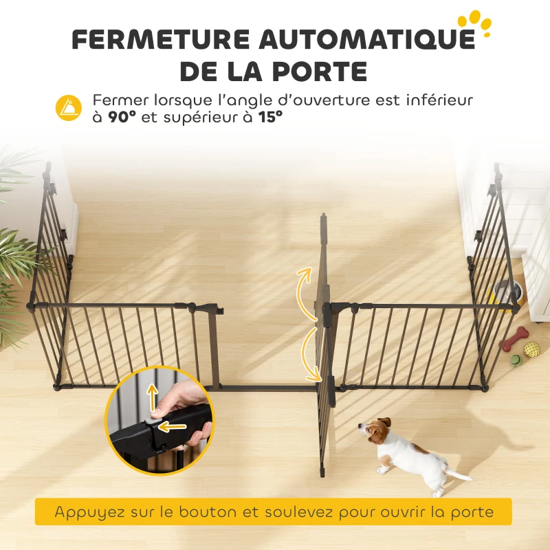 PawHut Barrière de sécurité parc enclos chien modulable pliable porte intégrée 300L max. x 74,5H cm métal PP noir