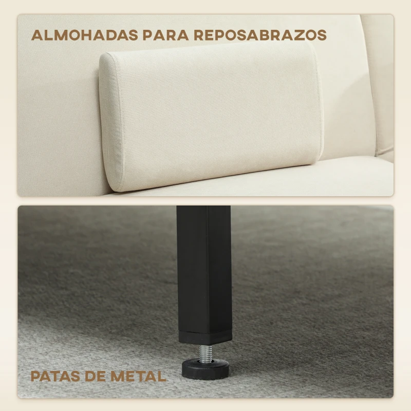 HOMCOM Sofá Cama de 3 Plazas con Mesa Auxiliar 3 en 1 con Respaldo Ajustable Apertura Clik-Clak 196x86x81 cm Beige