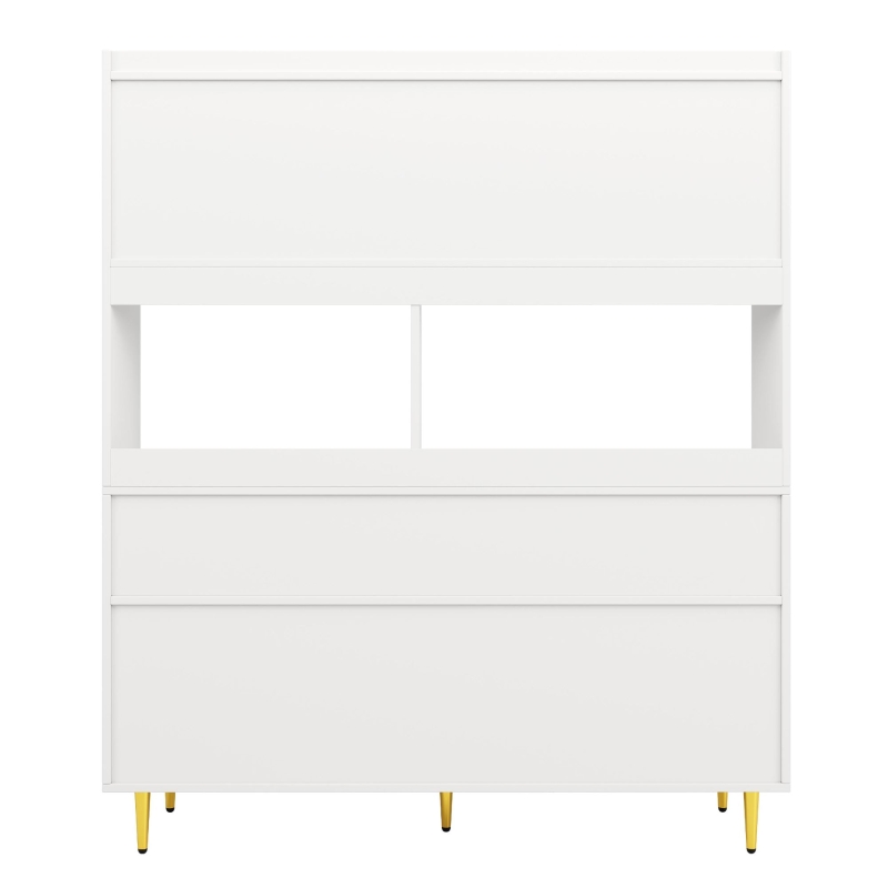 Armario alto para comedor, con puertas de cristal perforado, decoración dorada y amplio almacenamiento por niveles, 145x39x171 cm, Blanco