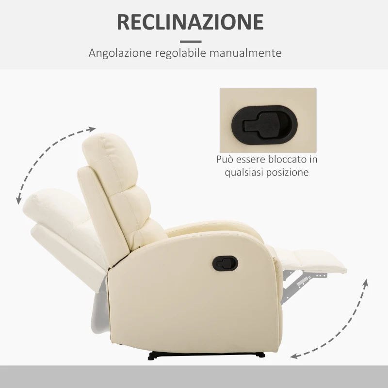 HOMCOM Fotoliu Relax Rabatabil cu Taburet in Piele Ecologica,Crem