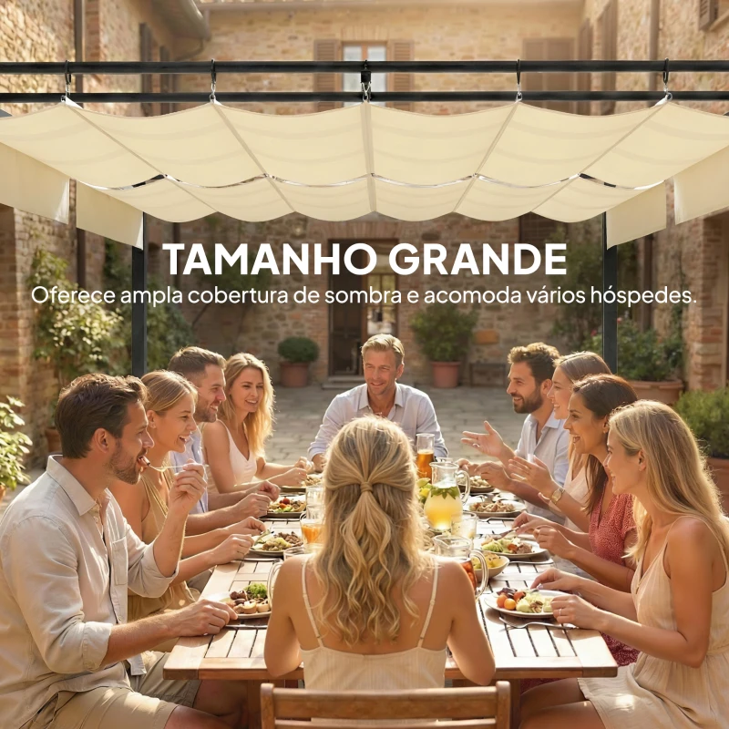 Outsunny Pérgola de Jardim 6x3 m com Telhado Retrátil Proteção UPF50+ Drenagem Pavilhão de Jardim para Terraço Exterior Creme