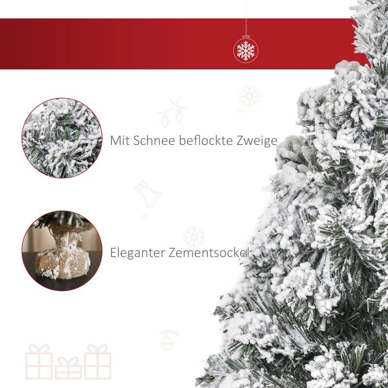 HOMCOM Mini Künstlicher Weihnachtsbaum 60 cm Tannenbaum künstlich mit Schnee, 67 Spitzen Zementbasis für drinnen Büro