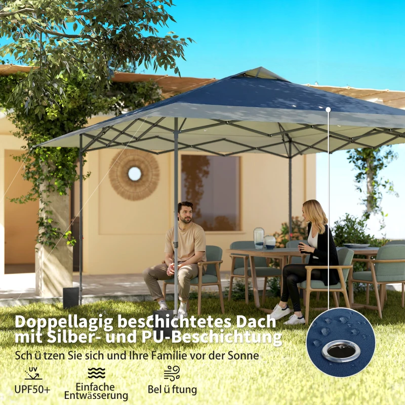 Outsunny Pavillon ca. 4x4m Wasserdicht Stabil Winterfest Pop-up Faltpavillon mit Ein-Schritt-Schließfunktion UV 50+