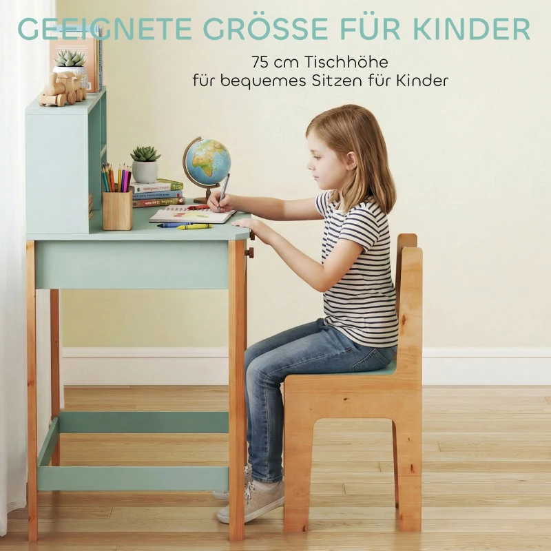 AIYAPLAY Kinderschreibtisch Schülerschreibtisch mit Schubladen Regal Stauraum für 5-12 Jahre Kinder 90 x 52 x 105 cm Grün