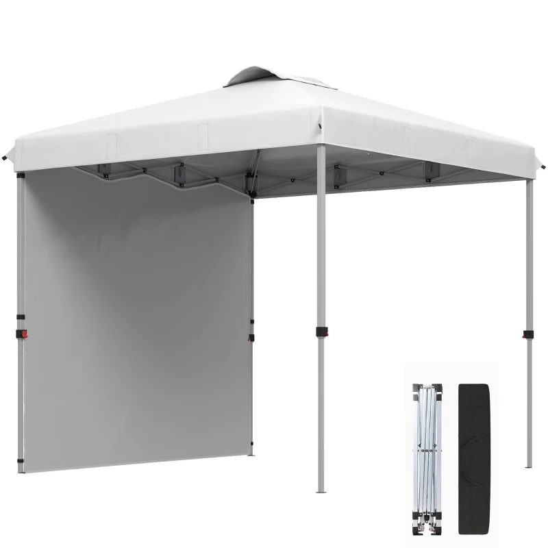Outsunny Carpa Plegable de Jardín de 2,5x2,5 m con Altura Ajustable Anti-UV con 1 Pared Lateral y Bolsas de Arena Blanco