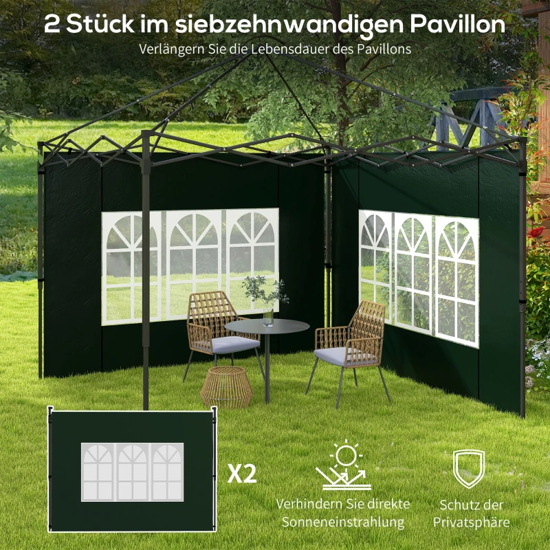 Outsunny 2er Set Seitenwände für Pavillon 3x3 3x6 Wasserdicht Seitenteile mit Fenster Dunkelgrün