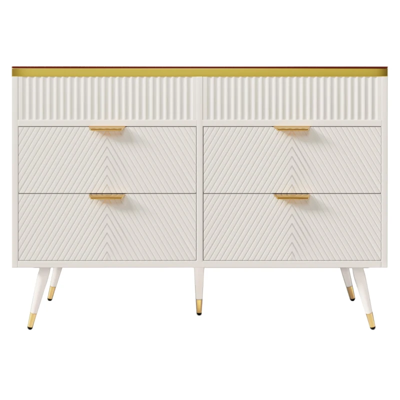 Cassettiera 6 cassetti per camera da letto e soggiorno, 120x40x76 cm, Bianco