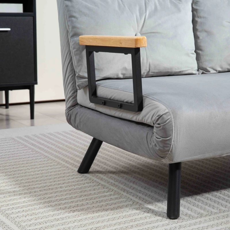 HOMCOM 4-in-1 Velvet-Feel Double Sofa Bed, with Pillows - Light Grey