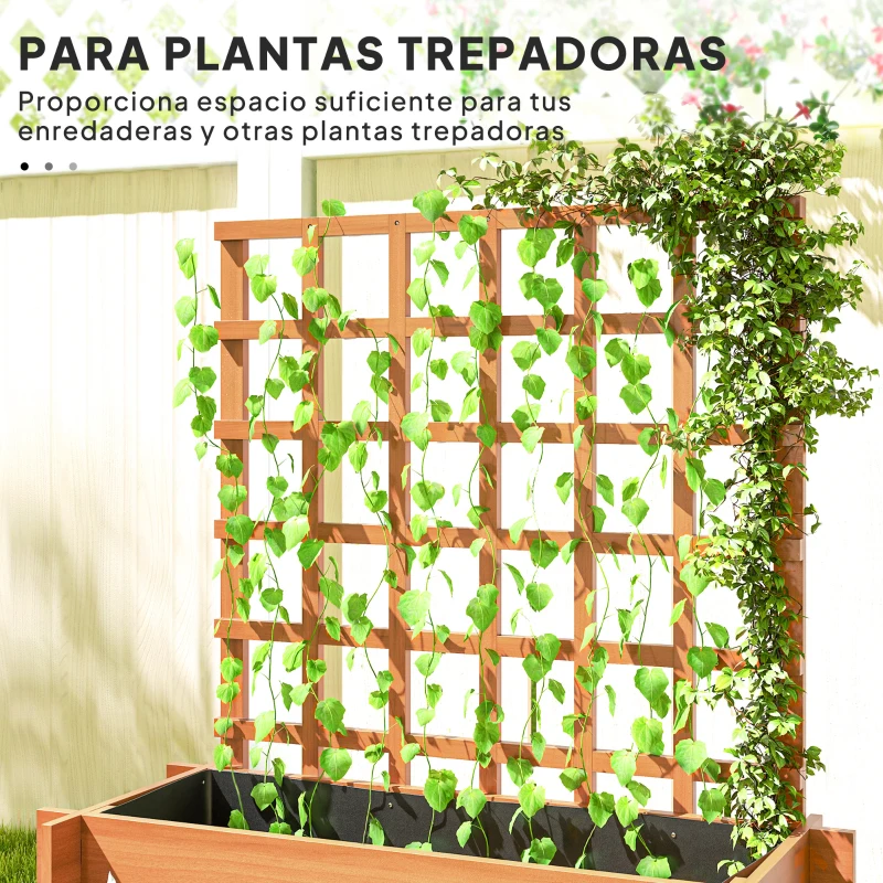 Outsunny Jardinera de 3 Niveles con Enrejado y Tela no Tejida para Cultivos Verduras Flores Hierbas 95x95x110 cm Natural