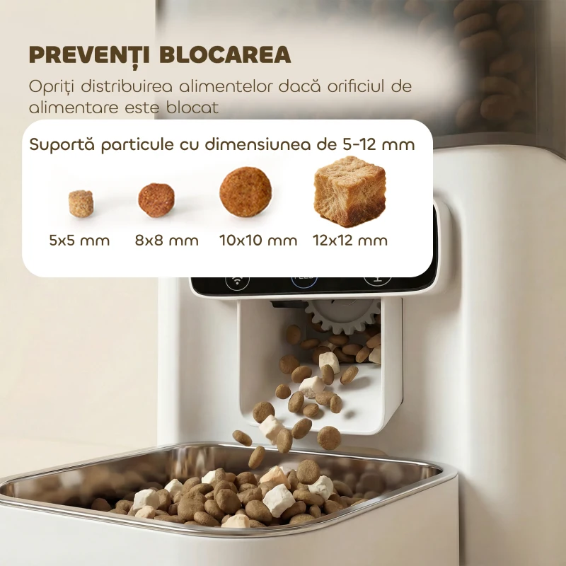 PawHut Distribuitor Automat pentru Pisici, 4.5L WiFi cu Timer, Programabil pentru 1-10 Mese, Hrănitor Automat cu Înregistrare Vocală și Alimentare Dublă pentru Pisici și Câini de Talie Mică