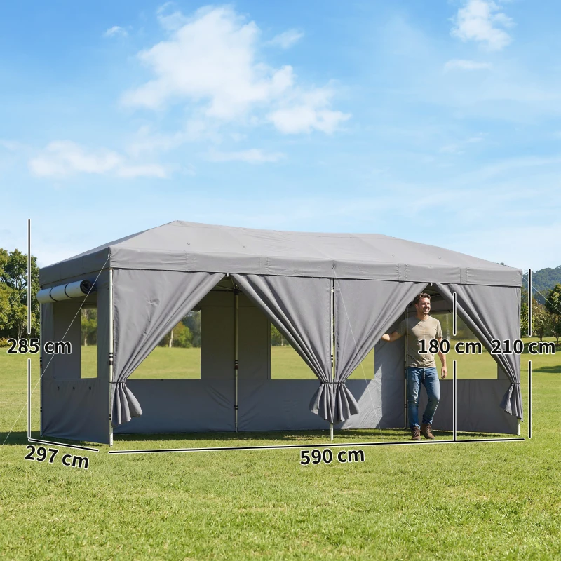 Outsunny Cenador Plegable 3x6 m con Altura Ajustable y Protección UV50+, Gris Oscuro
