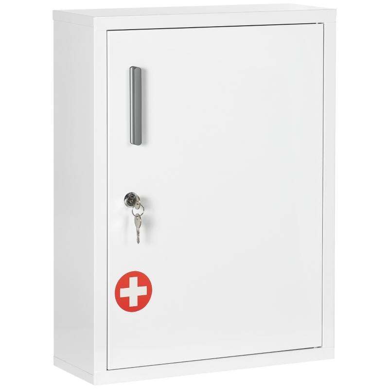 kleankin Armadietto Medicinali a Parete con 2 Ripiani e 2 Chiavi, in Acciaio, 40x15x53.5 cm, Bianco