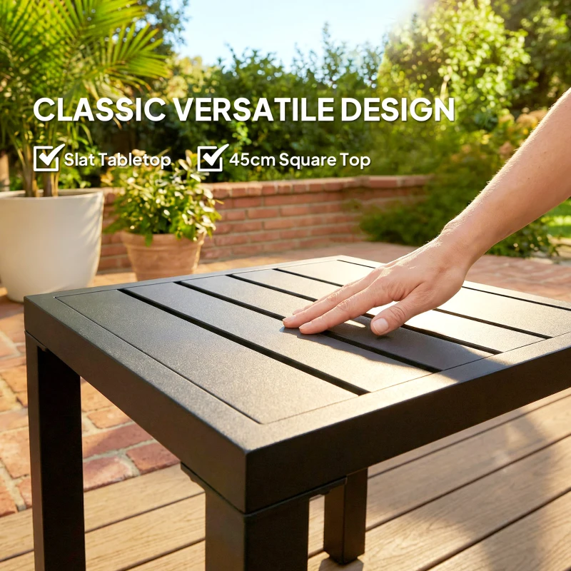 Outsunny Beistelltisch Garten wetterfester Gartentisch mit Lamellendesign, Quadratisch 45 x 45 x 45,5 cm