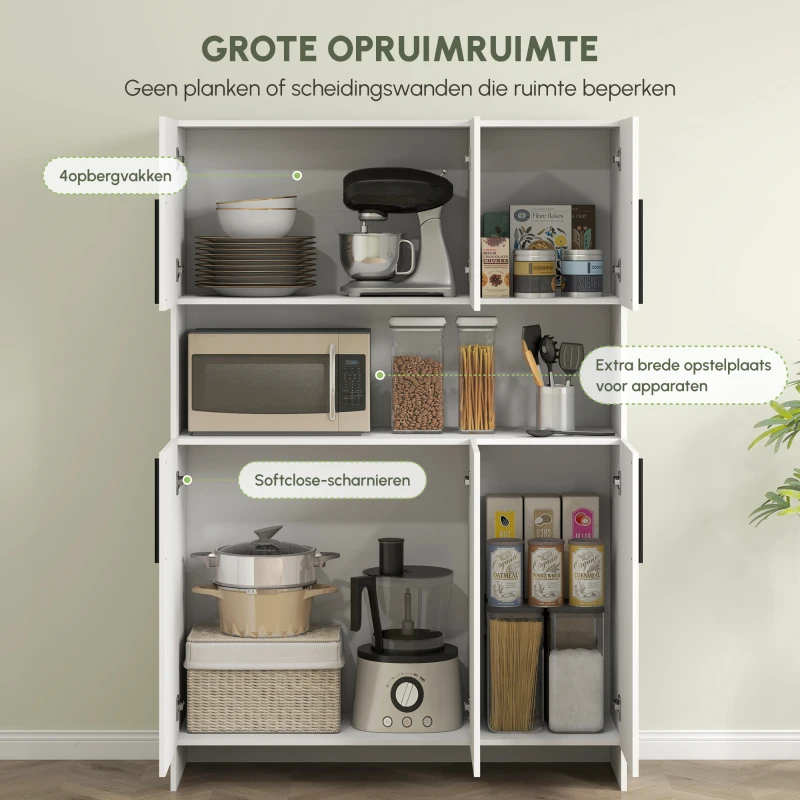 HOMCOM Keukenkast 4-kastige met werkblad, 119B x 40D x 175H cm, Wit(m-4)